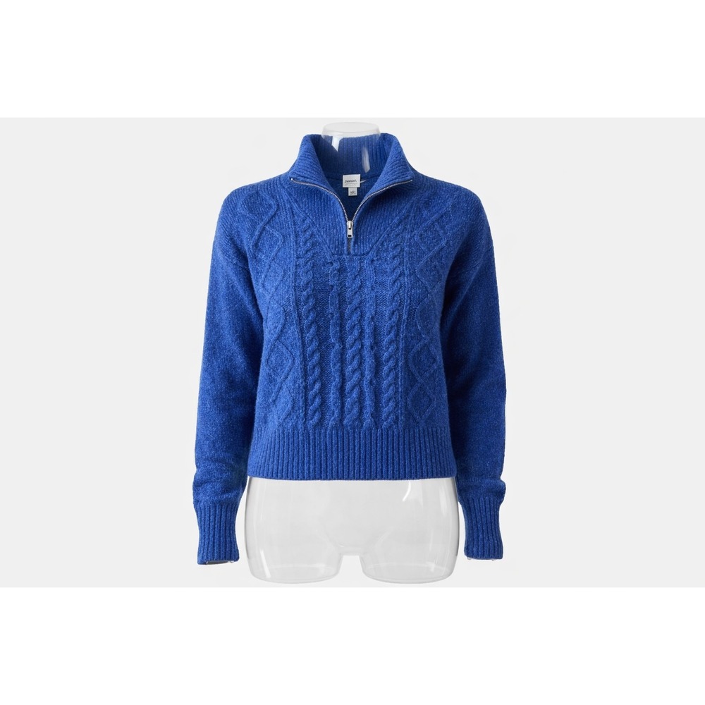 A New Day Blue Cable Knit Quarter Zip Sweater Medium Cozy Chenille Pullover - Picture 1 of 9
